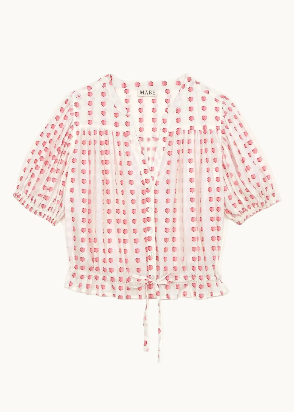 Karla Gathered Top, Ecru & Red