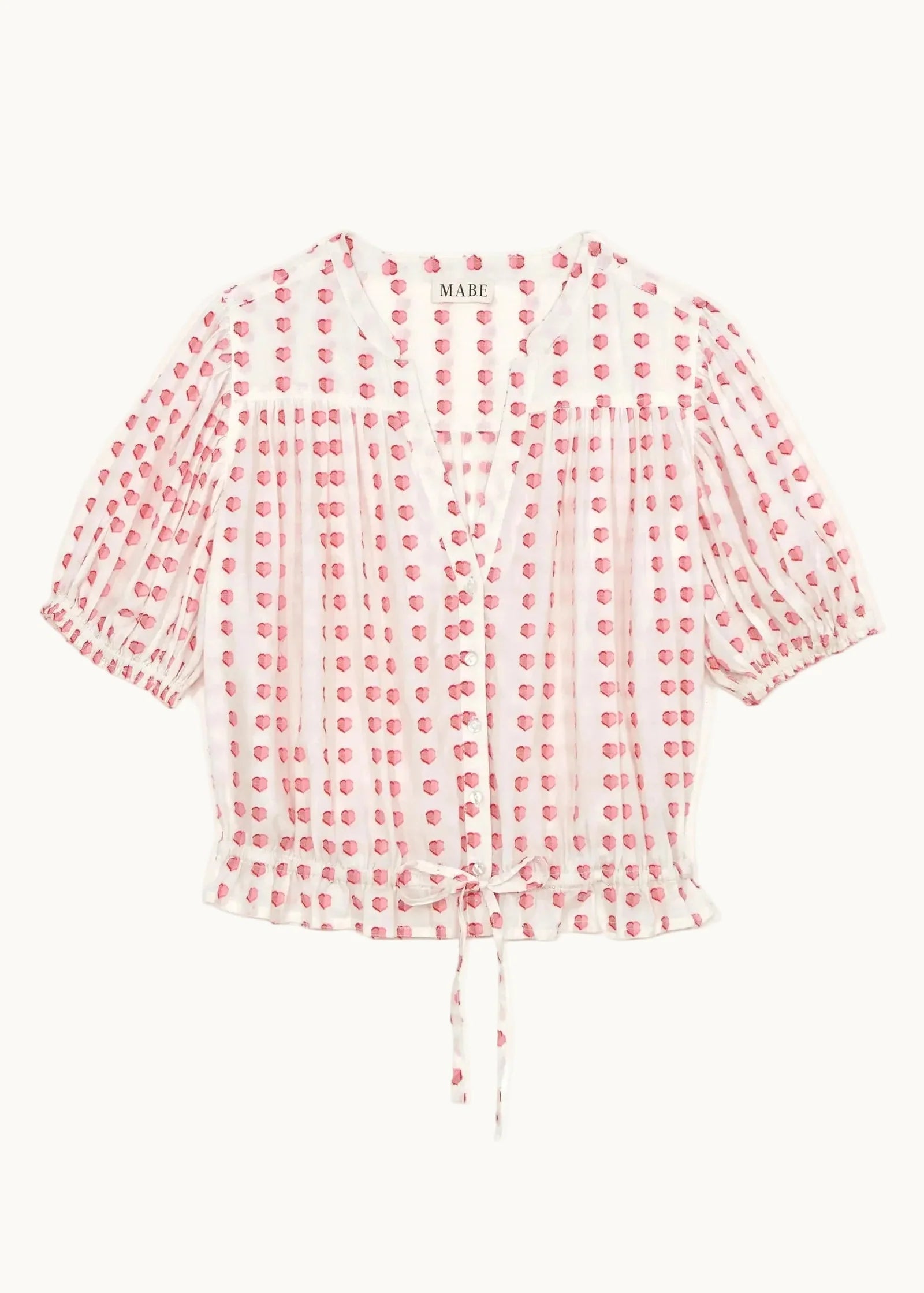 Karla Gathered Top, Ecru & Red
