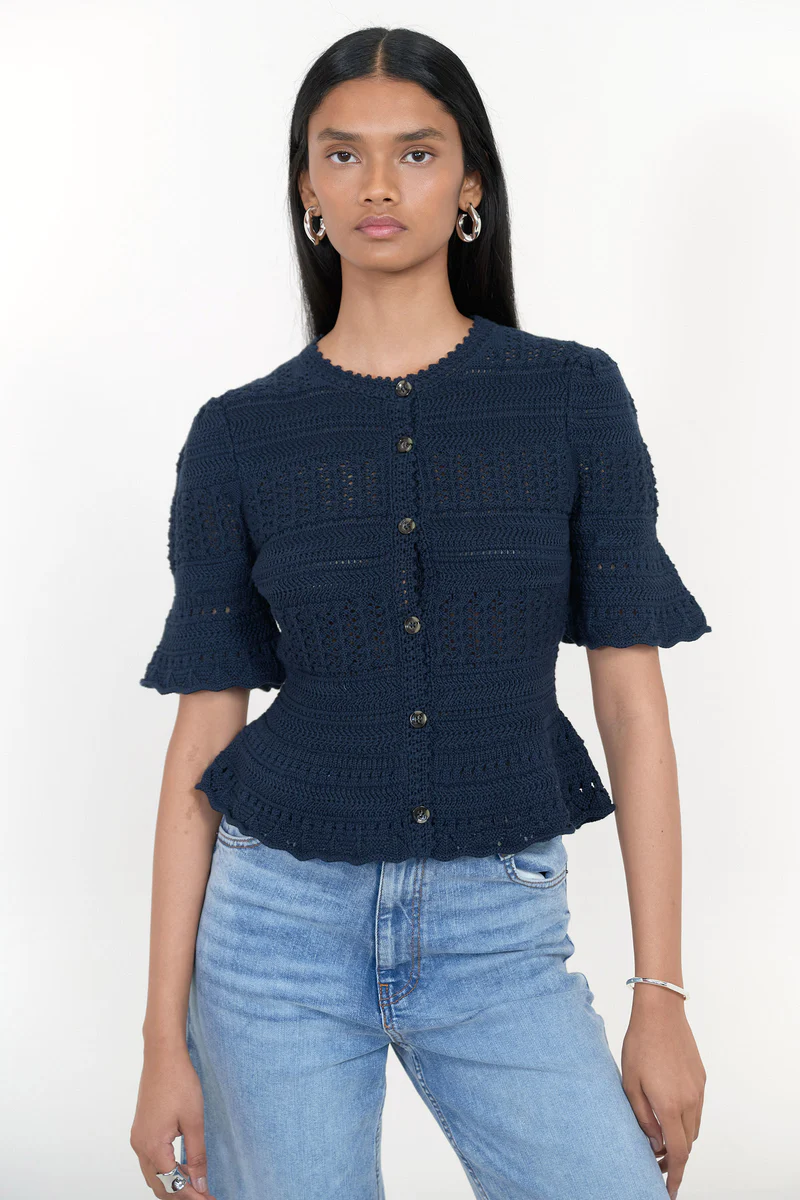 Laura Crochet Cardigan, Navy