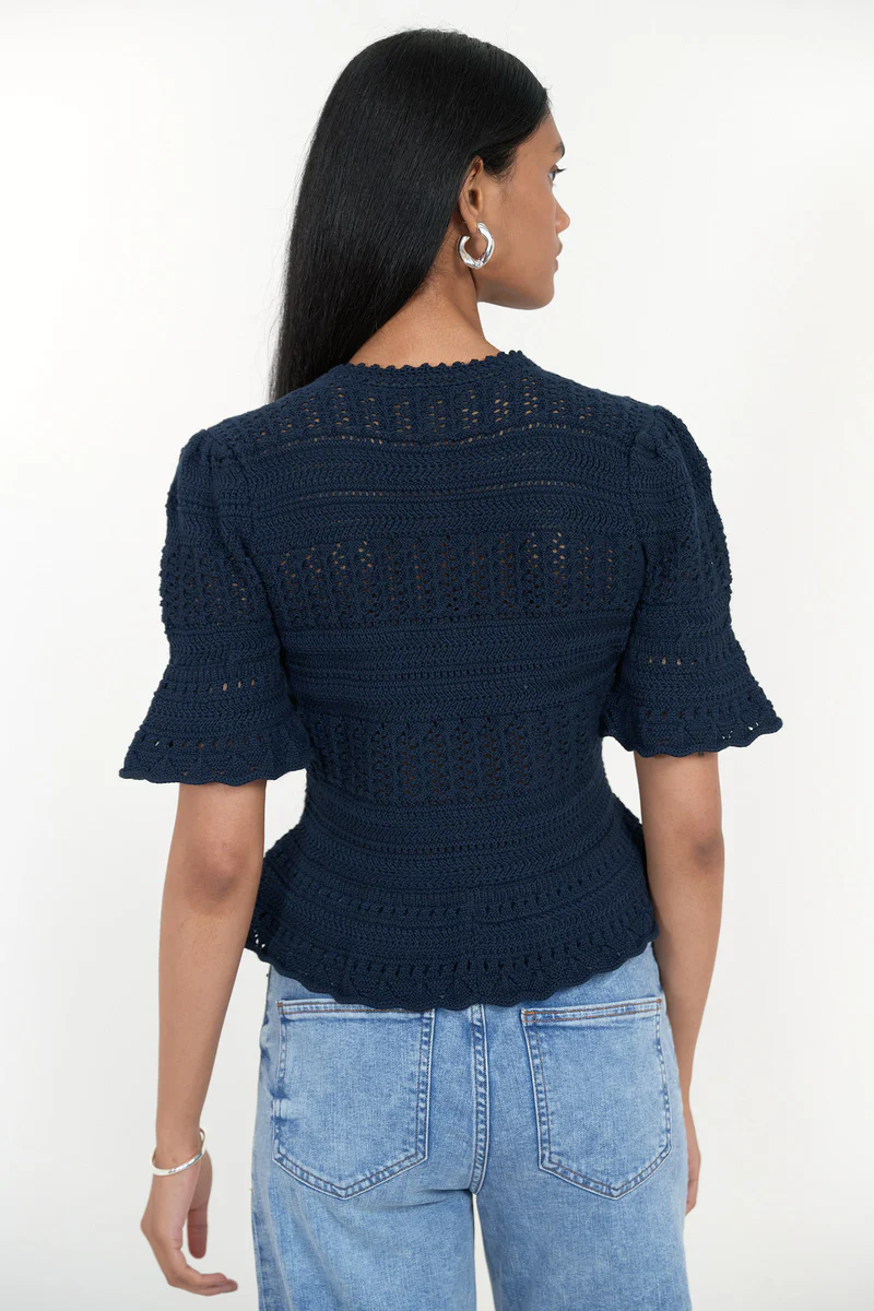 Laura Crochet Cardigan, Navy