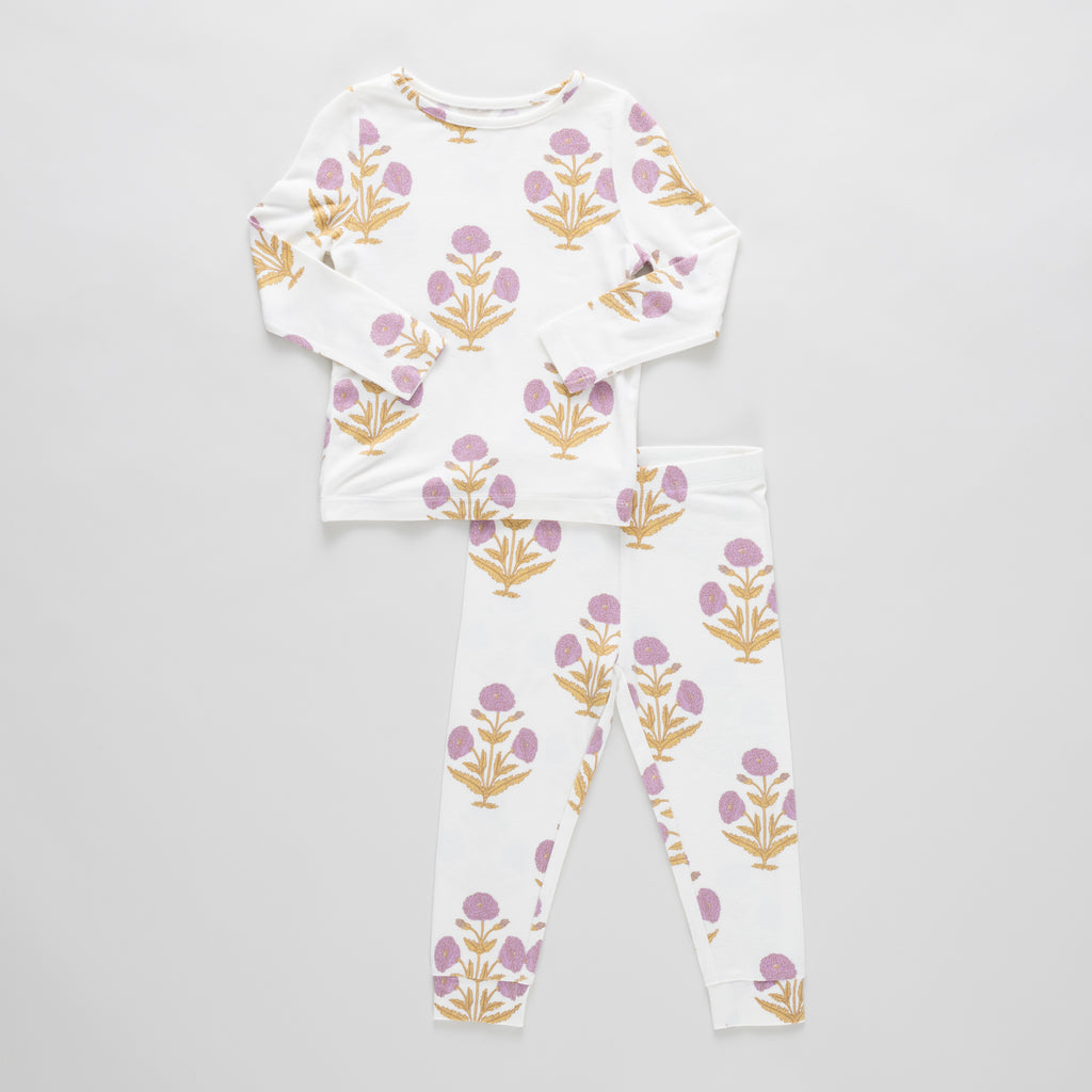 Kids Bamboo PJ Set Lavender Dandelion