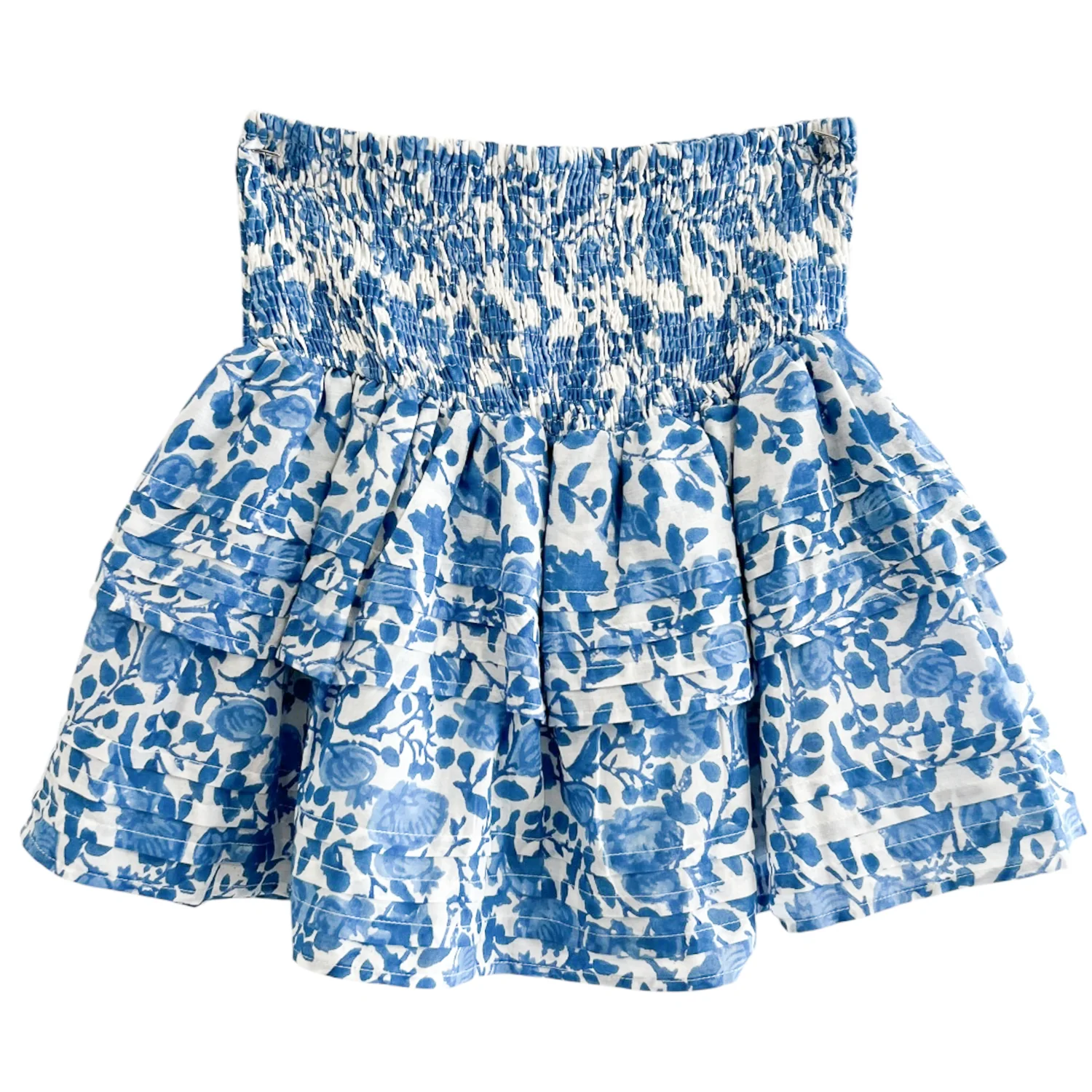 Pleated Smocked Skirt, Blue and White