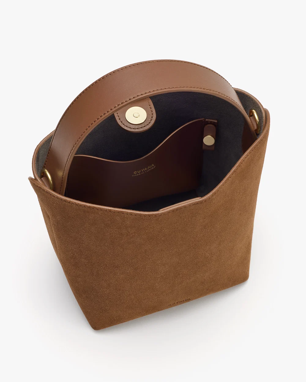 Mini Linea Bucket Bag, Cognac Suede