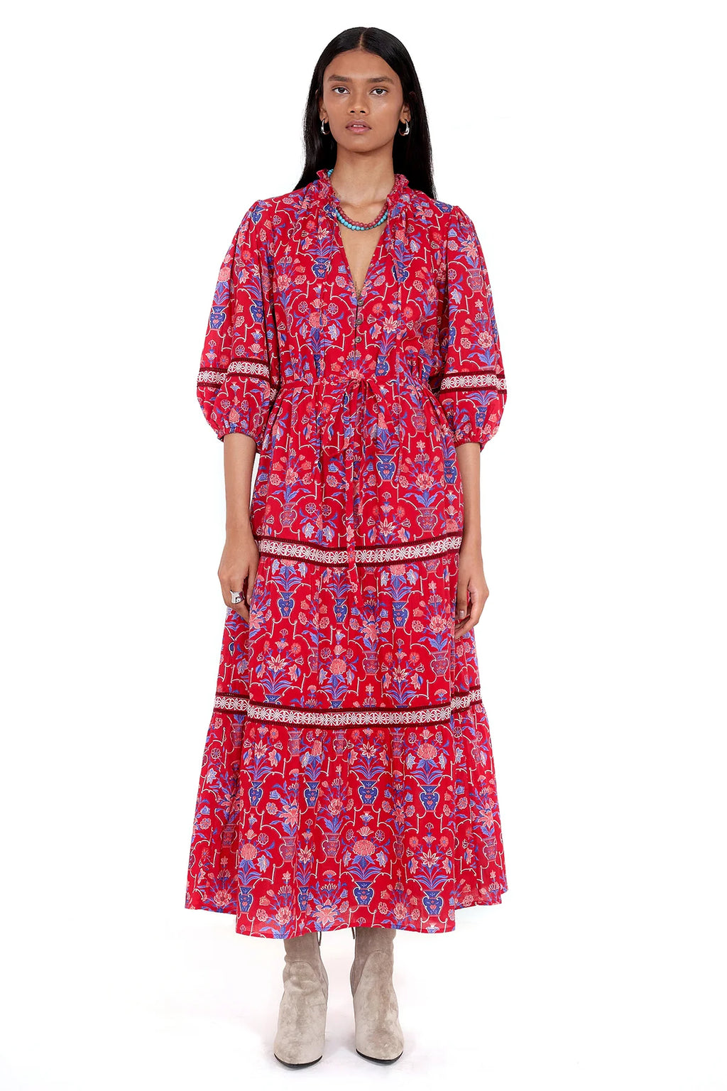 Liza Dress, Floral Vase Cinnabar