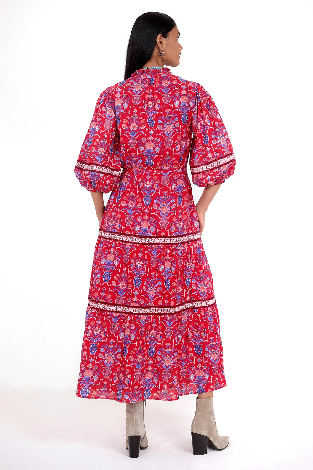 Liza Dress, Floral Vase Cinnabar
