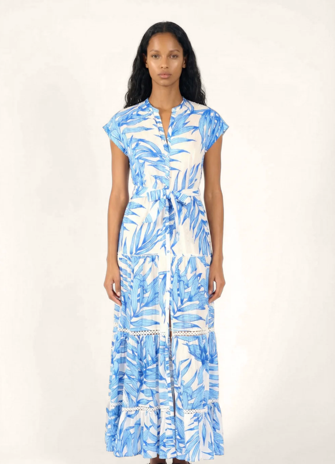 Long Dress Kora, Blue Palm Leaf – Tommy's Folly Boutique