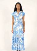 Long Dress Kora, Blue Palm Leaf