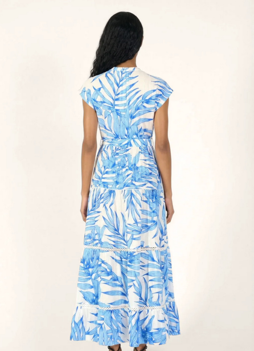 Long Dress Kora, Blue Palm Leaf