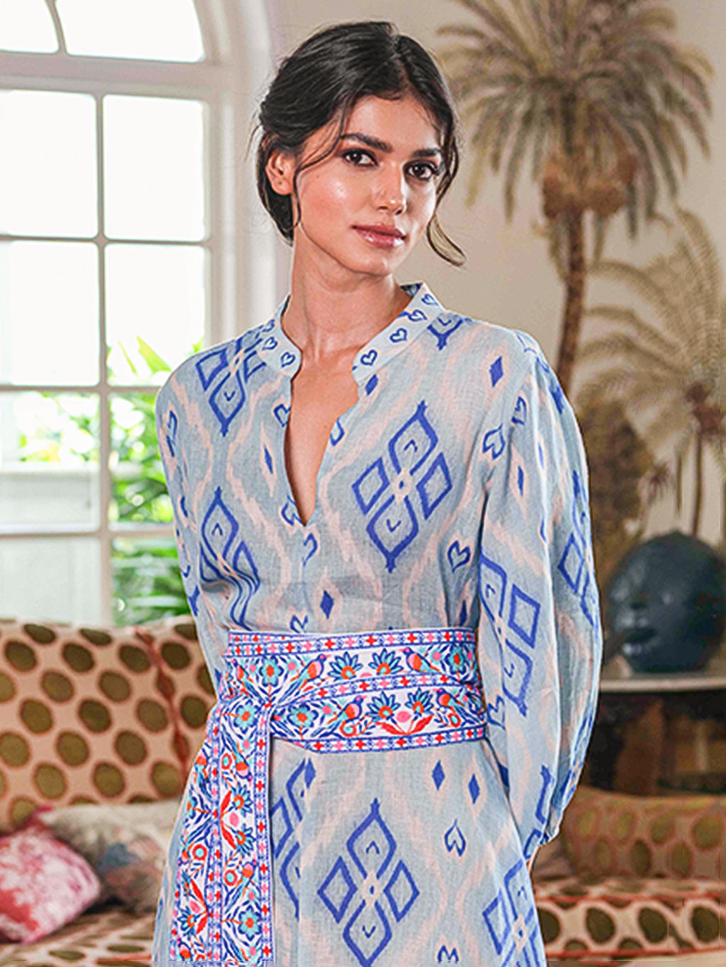 Marigold Dress, Ikat Blue