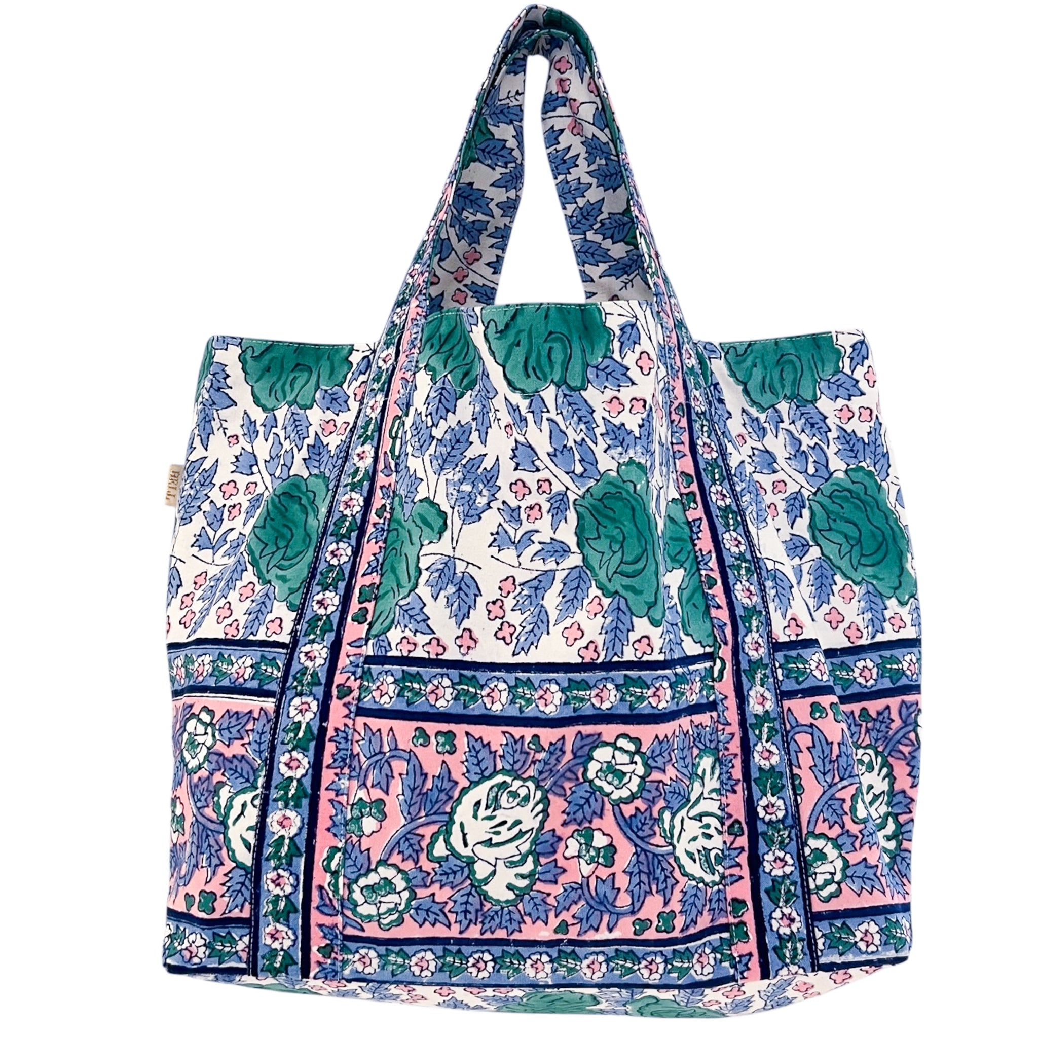 Medium Beach Bag, Green and Navy