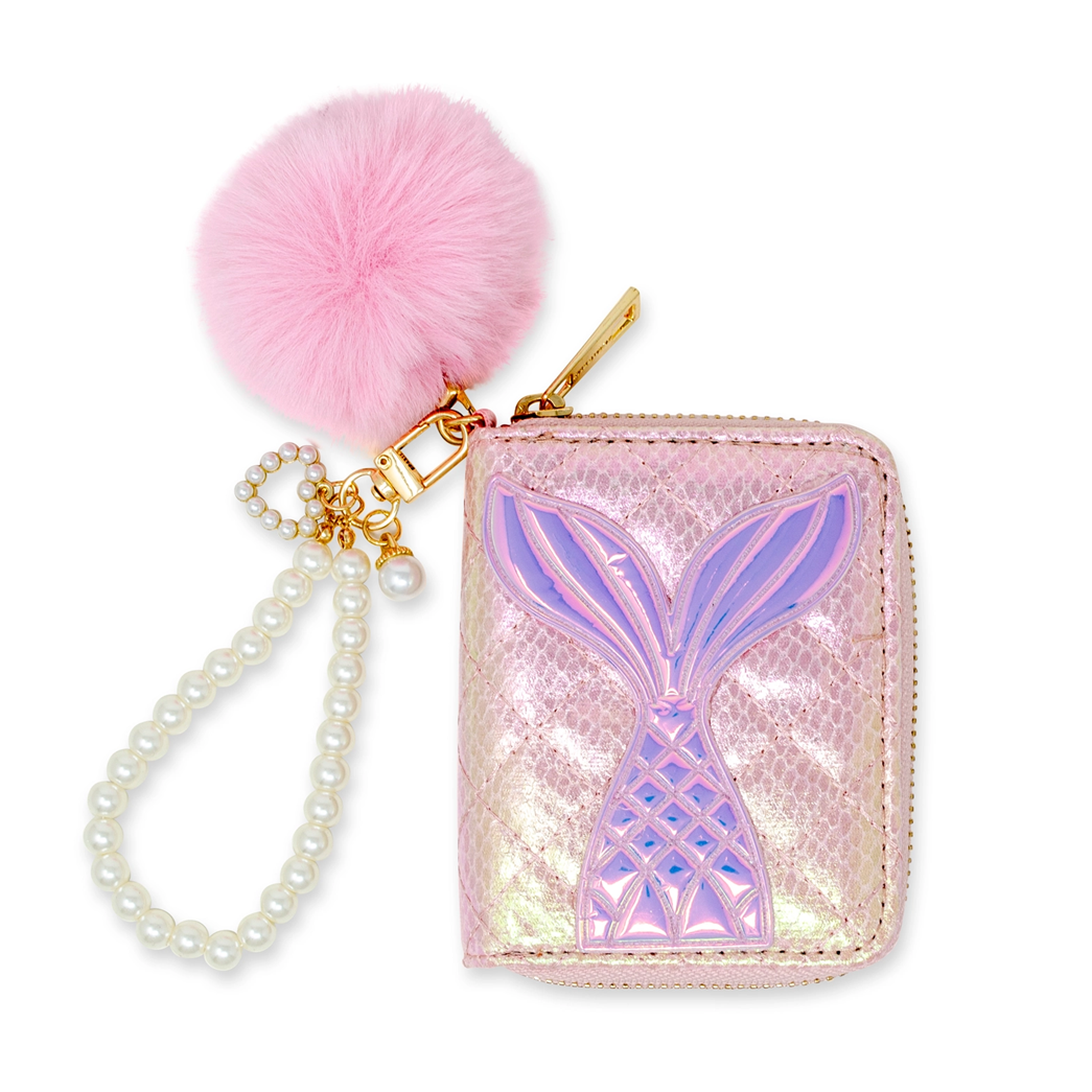 Mermaid Tail Wallet w/ Pearl Strap, Pink