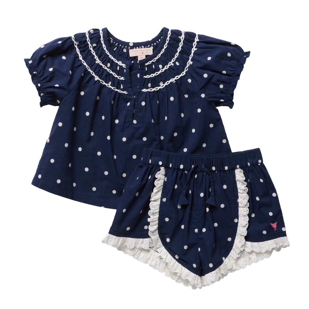 Millie 2-PC Set, Navy Dot