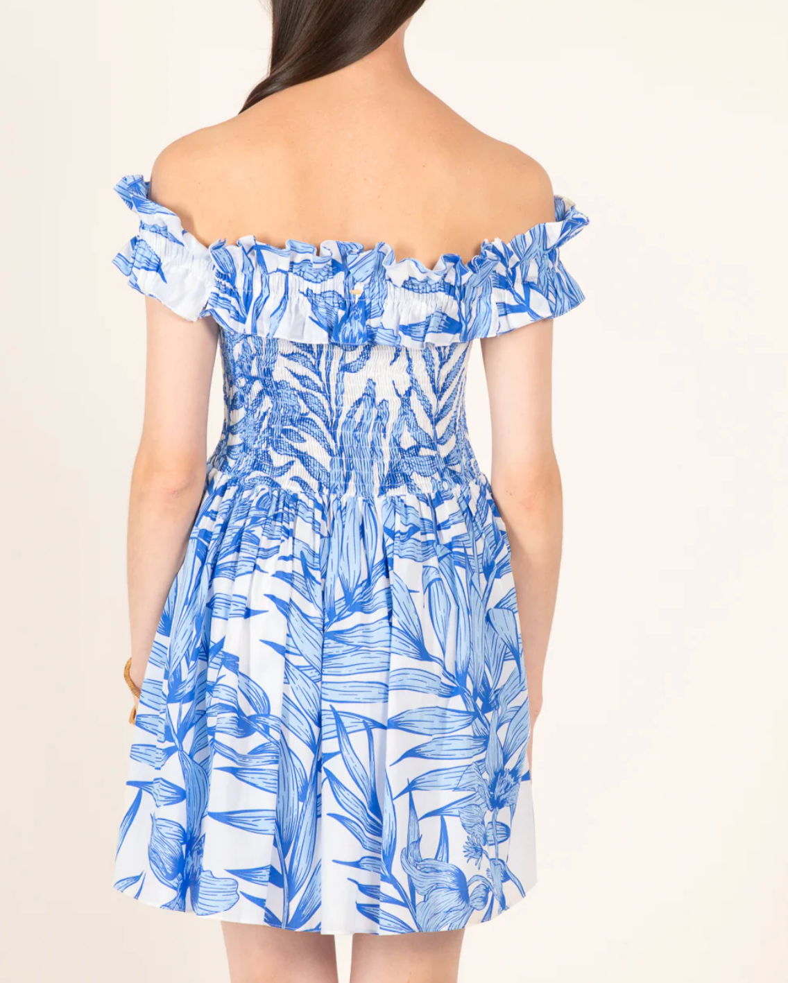 Mini Dress Amber, Blue Palm Leaf