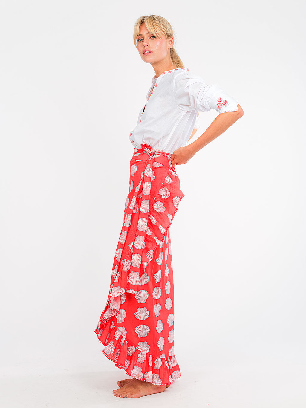 Mullein Skirt, Shells on Red