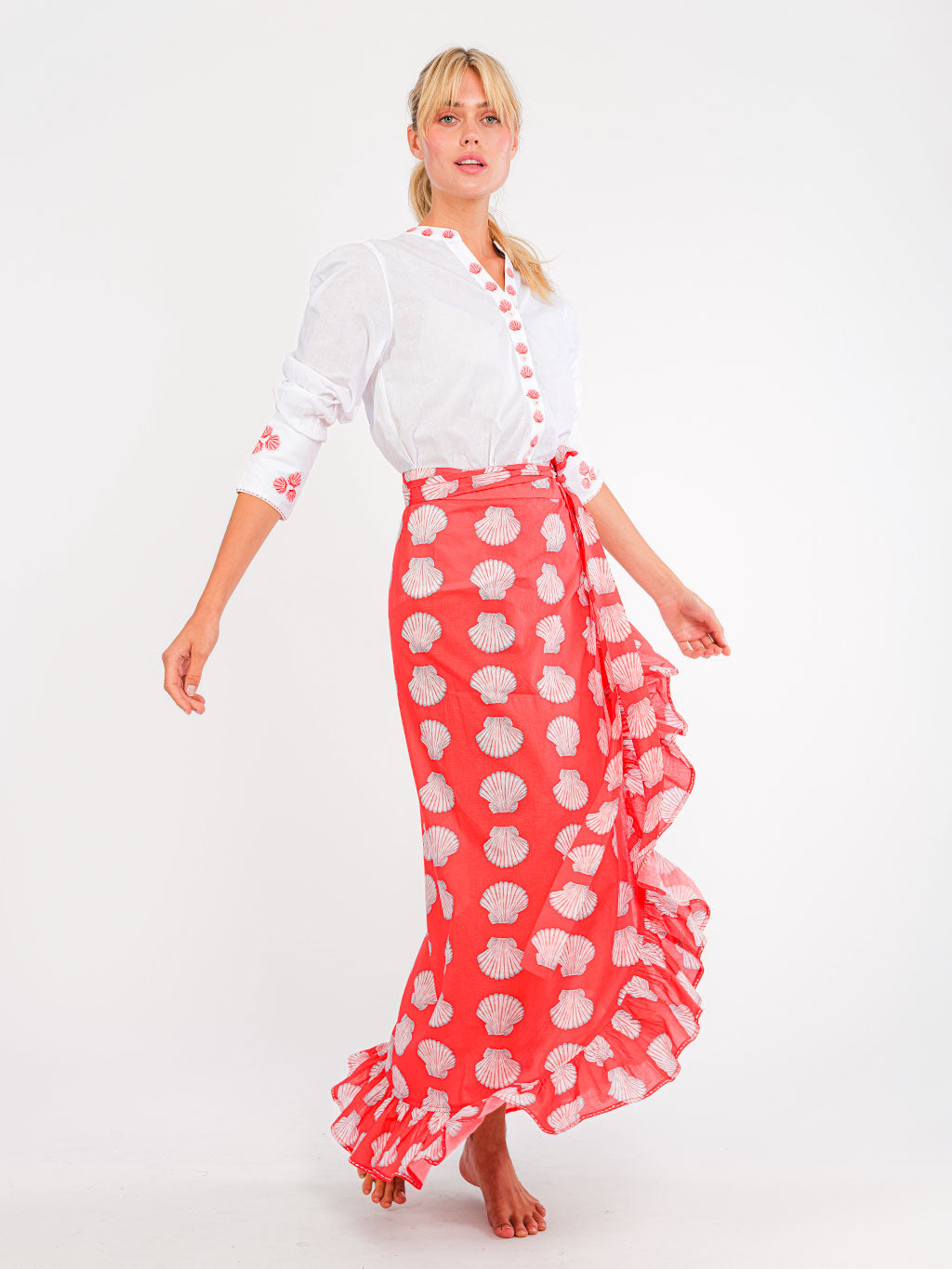 Mullein Skirt, Shells on Red