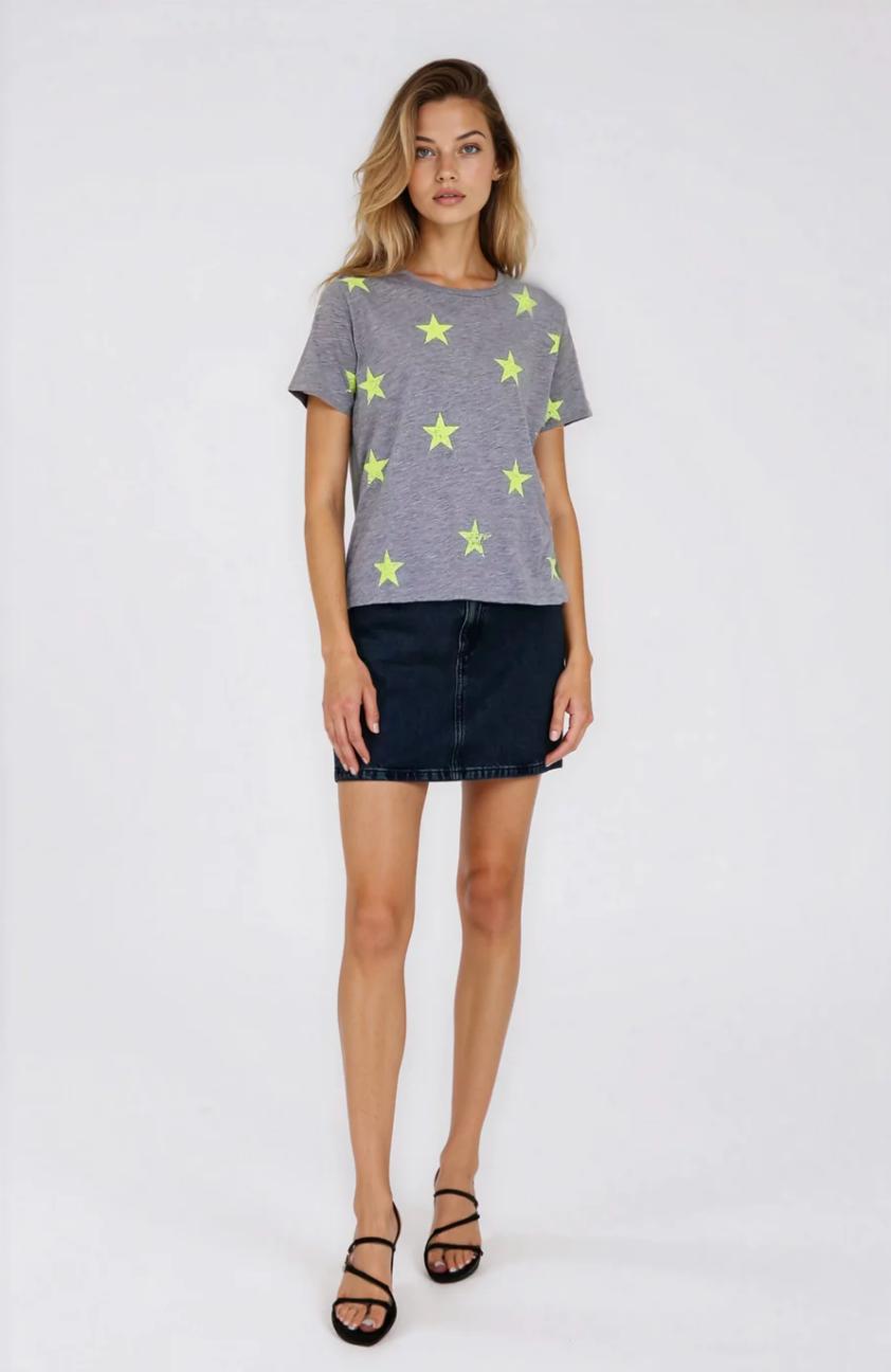 Neon Star Perfect Tee, Heather Grey