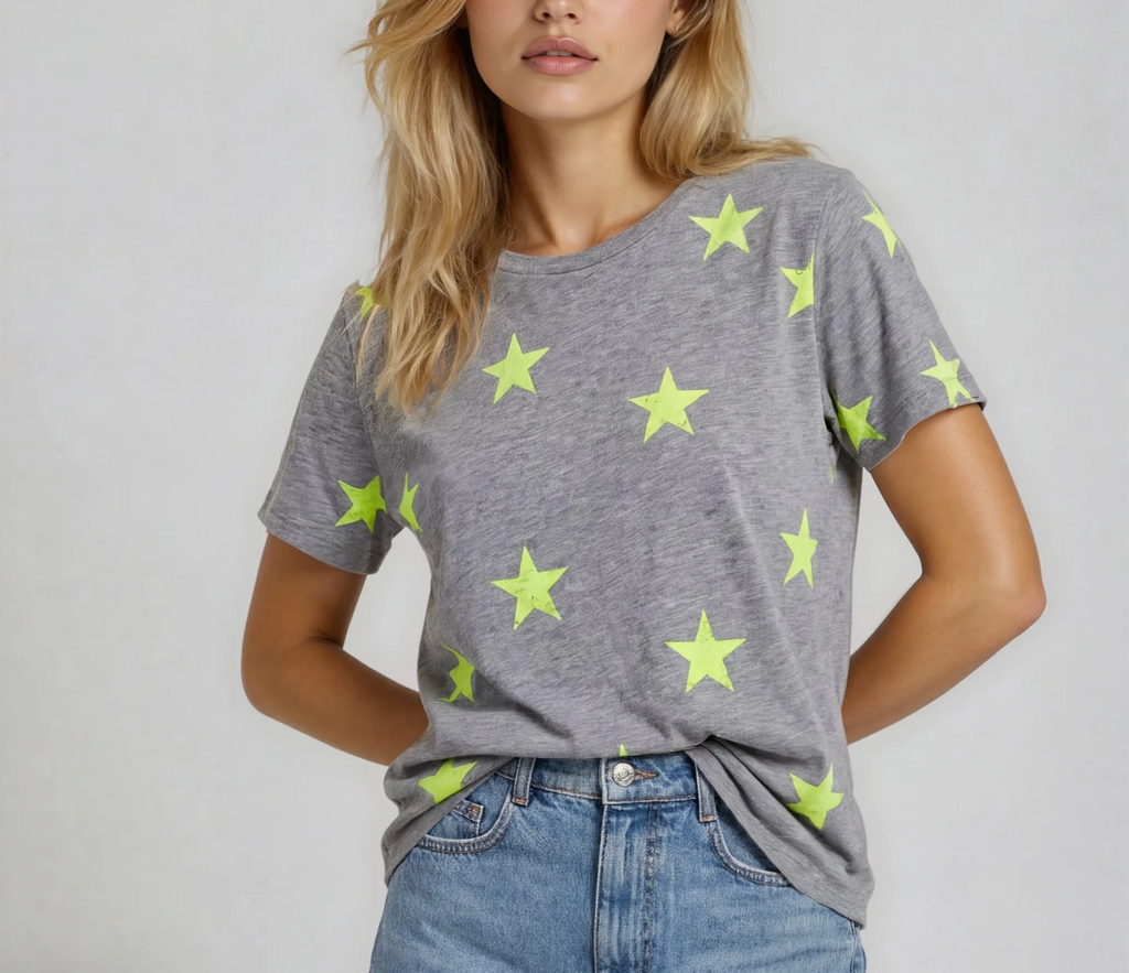 Neon Star Perfect Tee, Heather Grey