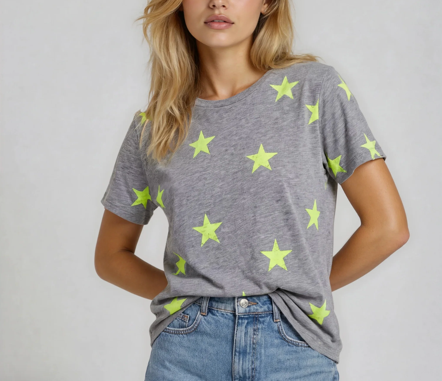 Neon Star Perfect Tee, Heather Grey