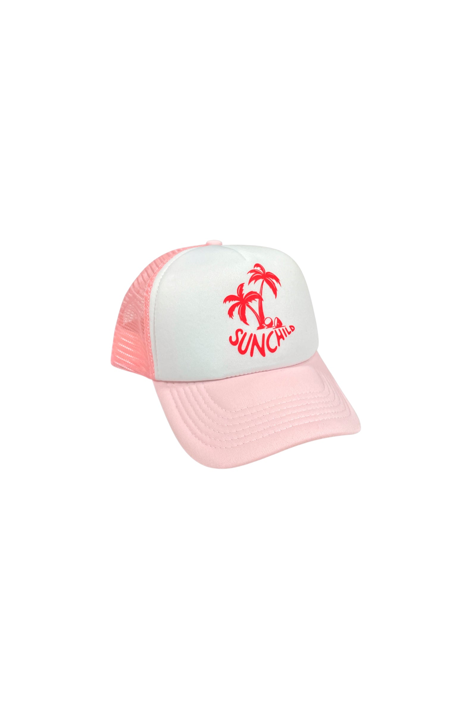 Kids Palm Tree Trucker Hat, Baby Pink