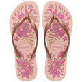 Women's Slim Organic Flip Flops, Pink Floral & Gold