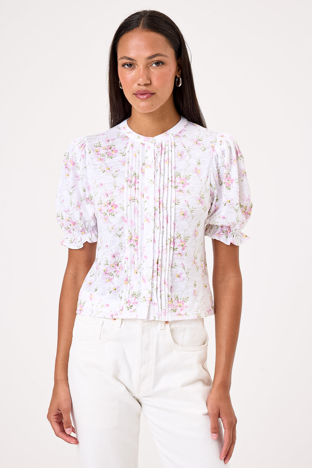 Short Sleeve Pintuck Blouse, Cherry Blossom