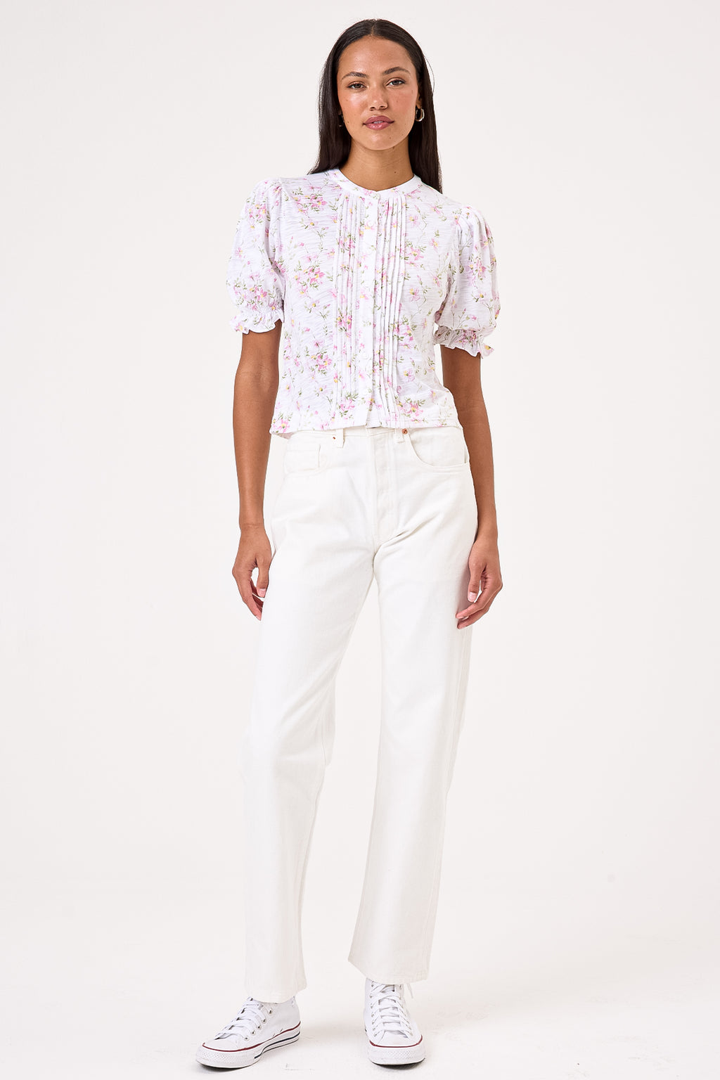 Short Sleeve Pintuck Blouse, Cherry Blossom