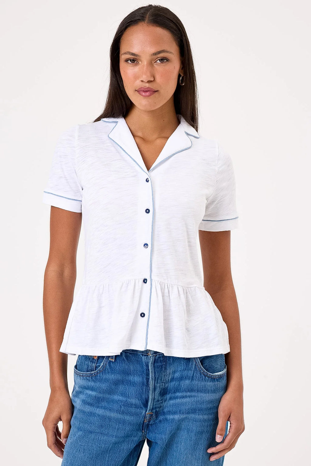Peplum Shirt with Piping, White