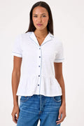 Peplum Shirt with Piping, White