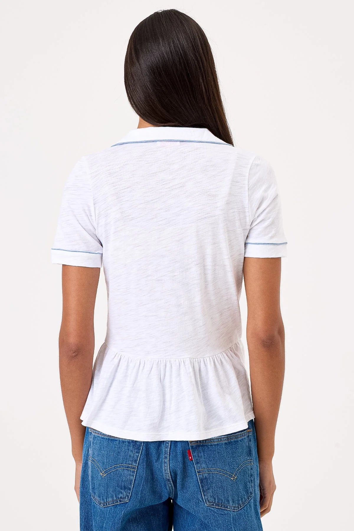 Peplum Shirt with Piping, White