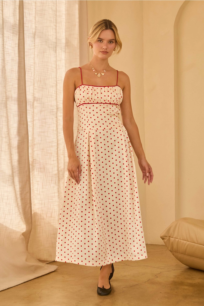 Polka Dot Midi Dress, White & Red