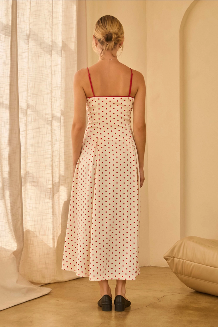 Polka Dot Midi Dress, White & Red