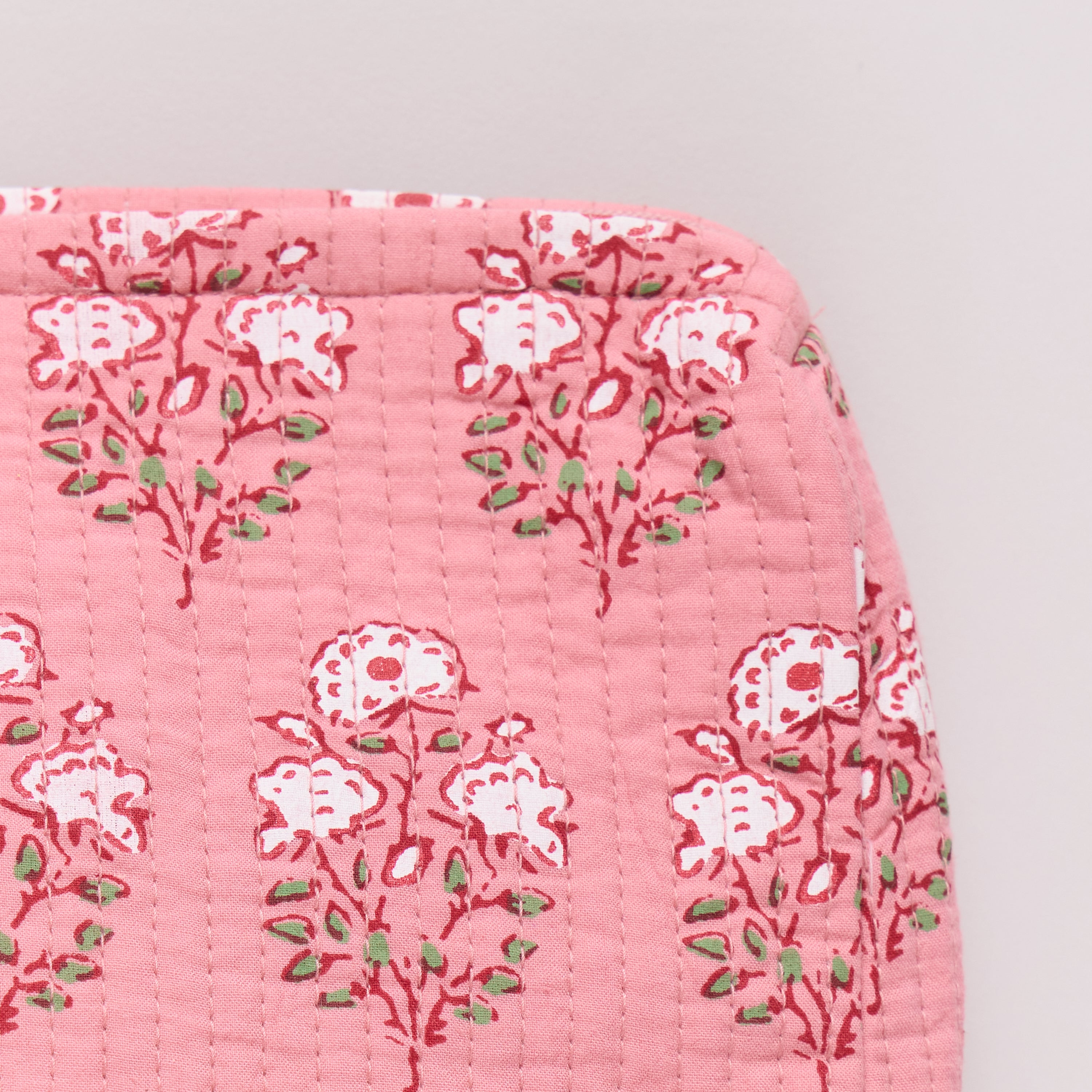Small Quilted Pouch, Pink Strawflower