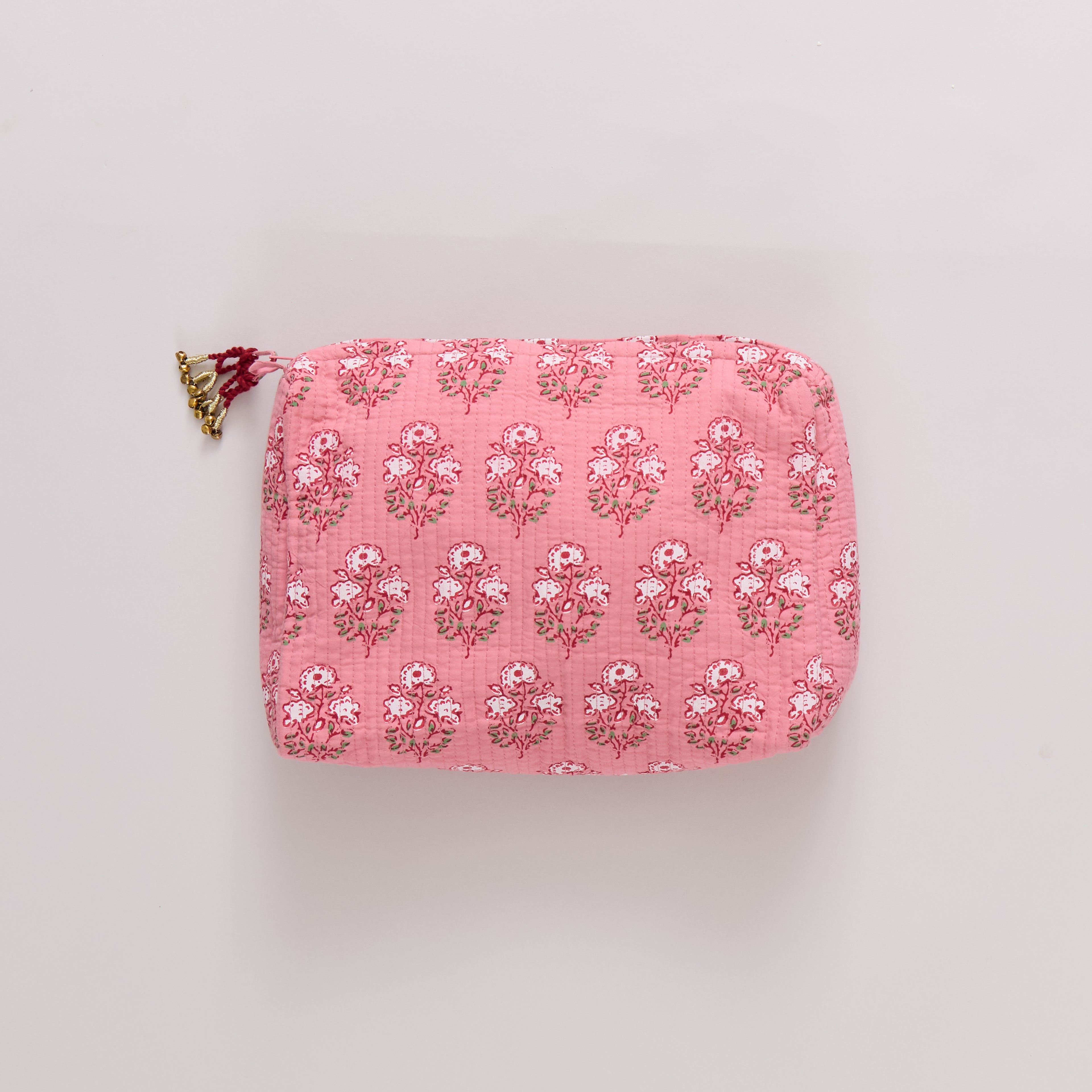 Large Quilted Pouch, Pink Strawflower