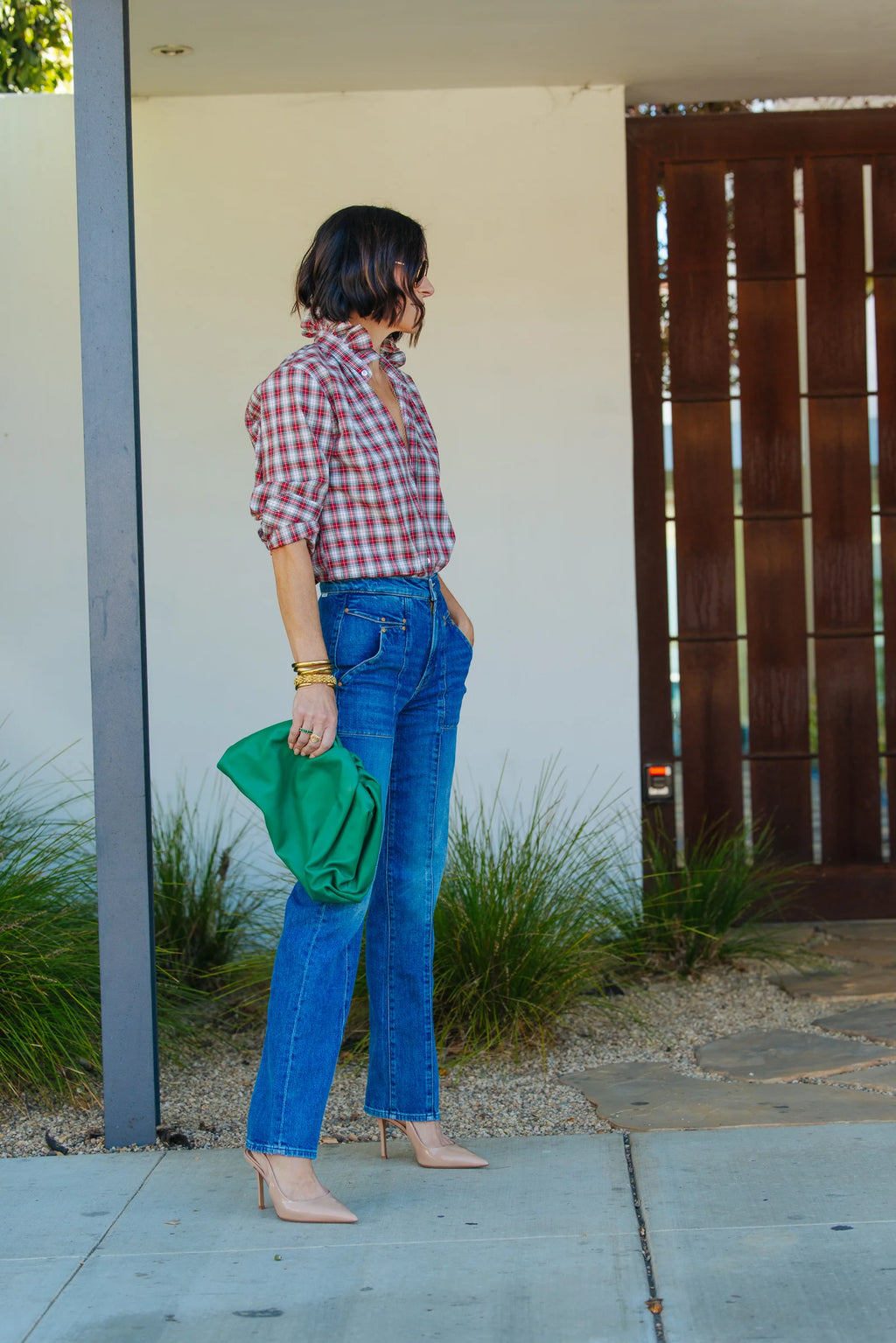 Quarantina Holiday Plaid Blouse, Red