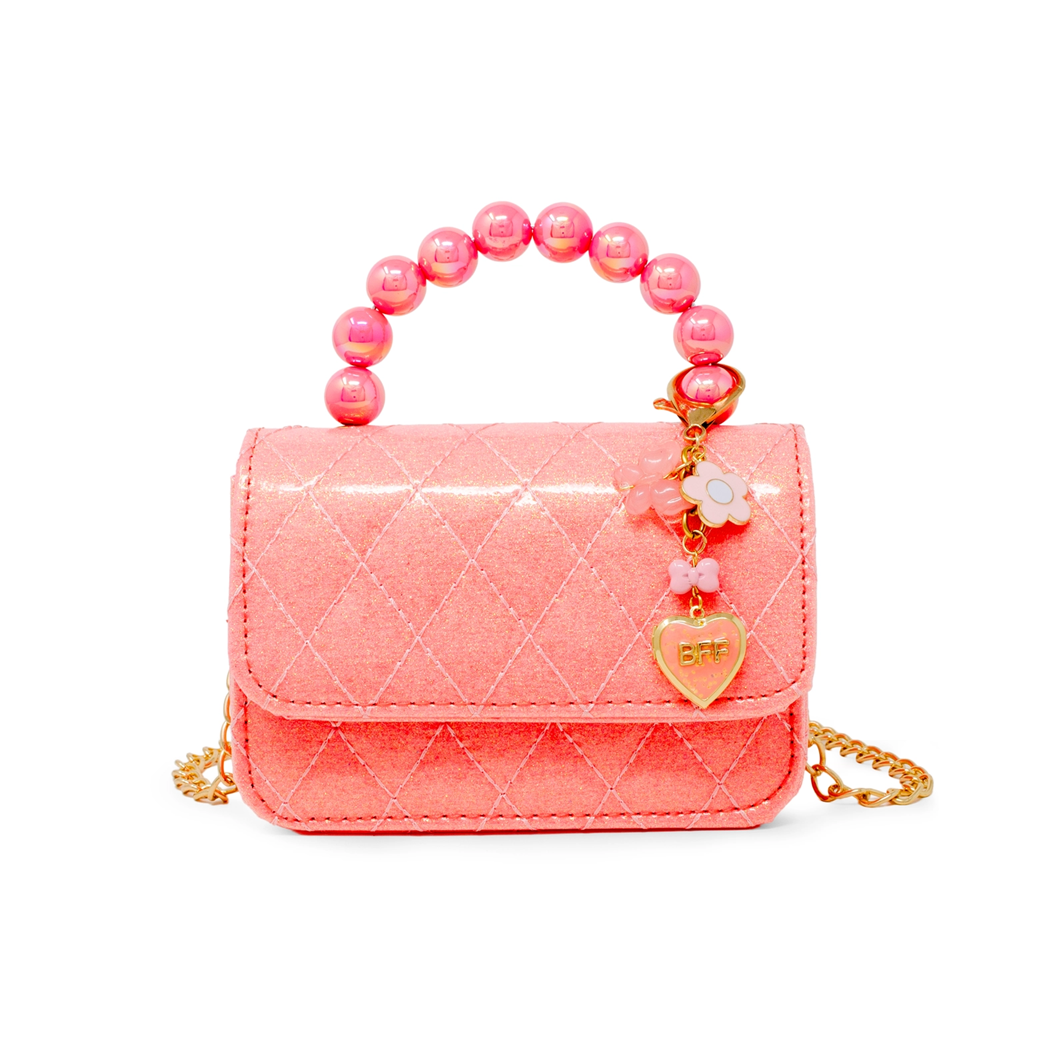 Quilted BFF Blossom Pearl Handle Handbag, Bubblegum
