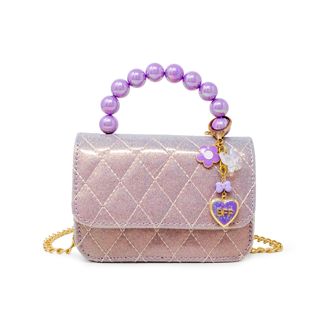Quilted BFF Blossom Pearl Handle Handbag, Purple