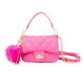 Quilted Puff Flap with Mirror Pom Pom, Hot Pink