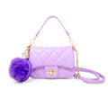 Quilted Puff Flap with Mirror Pom Pom, Purple