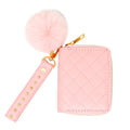 Quilted Stud Strap Wallet with Pom Pom, Pink