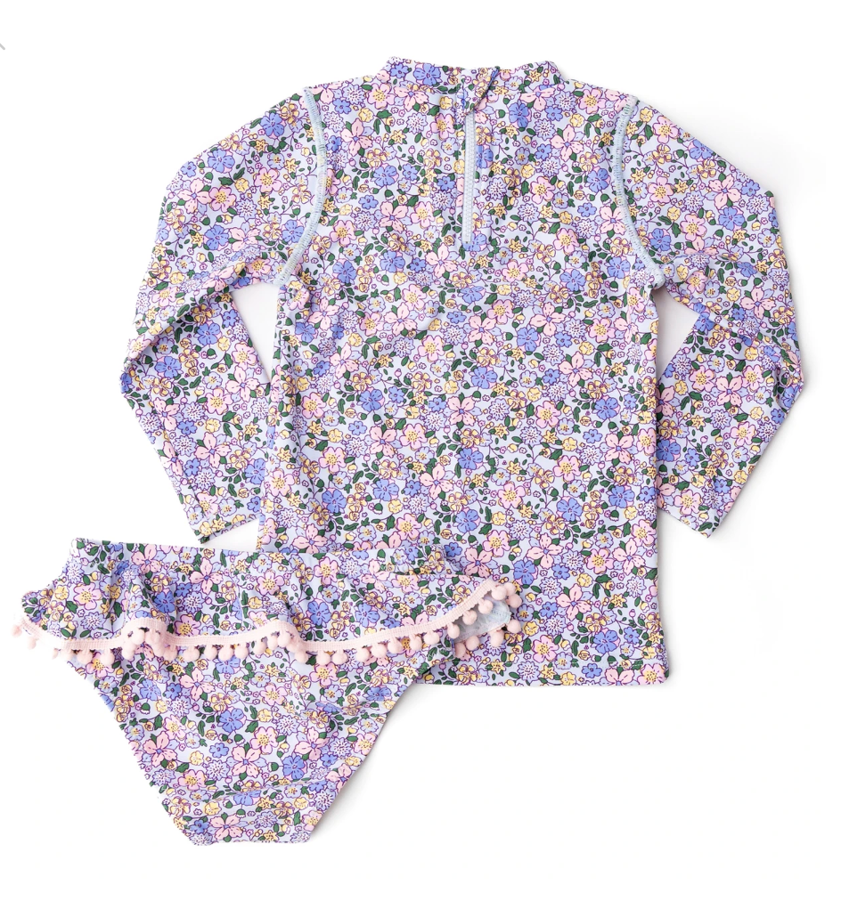 Rash Guard Swim Set, Blue Blossoms