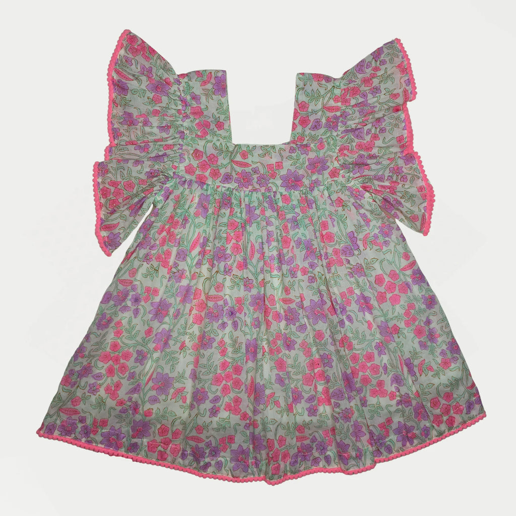 Ria Dress, Neon Pink Blossom