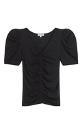 Ruched Puff Sleeve V-Neck Tee
