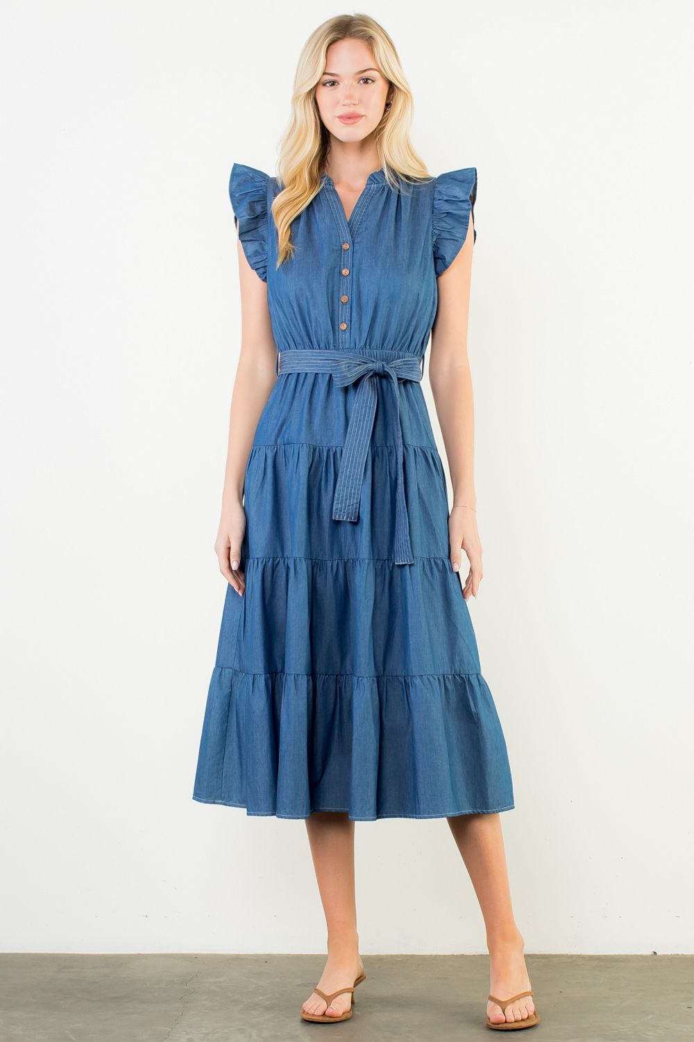 Ruffle Sleeve Denim Dress – Tommy's Folly Boutique
