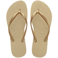 Women's Slim Flip Flops, Sand Grey & Light Gold