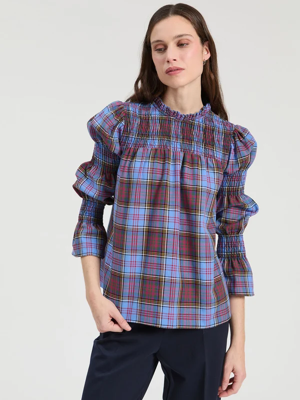 Senna Plaid Blouse, Blue