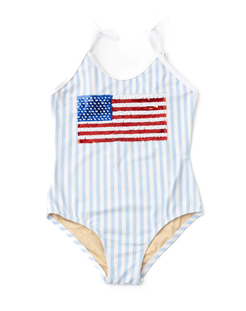 Americana Sequin Striped One Piece Swimsuit