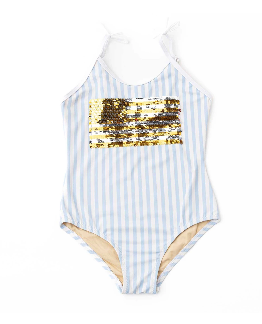 Americana Sequin Striped One Piece Swimsuit