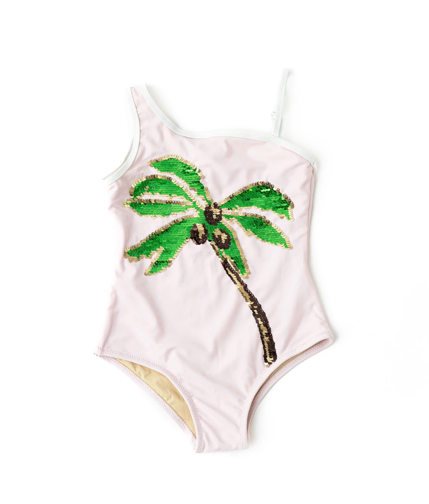 One Shoulder Sequins Coco Palm Swimsuit