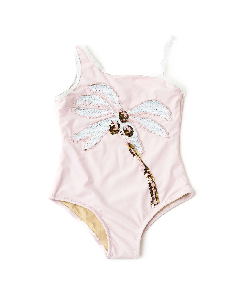One Shoulder Sequins Coco Palm Swimsuit