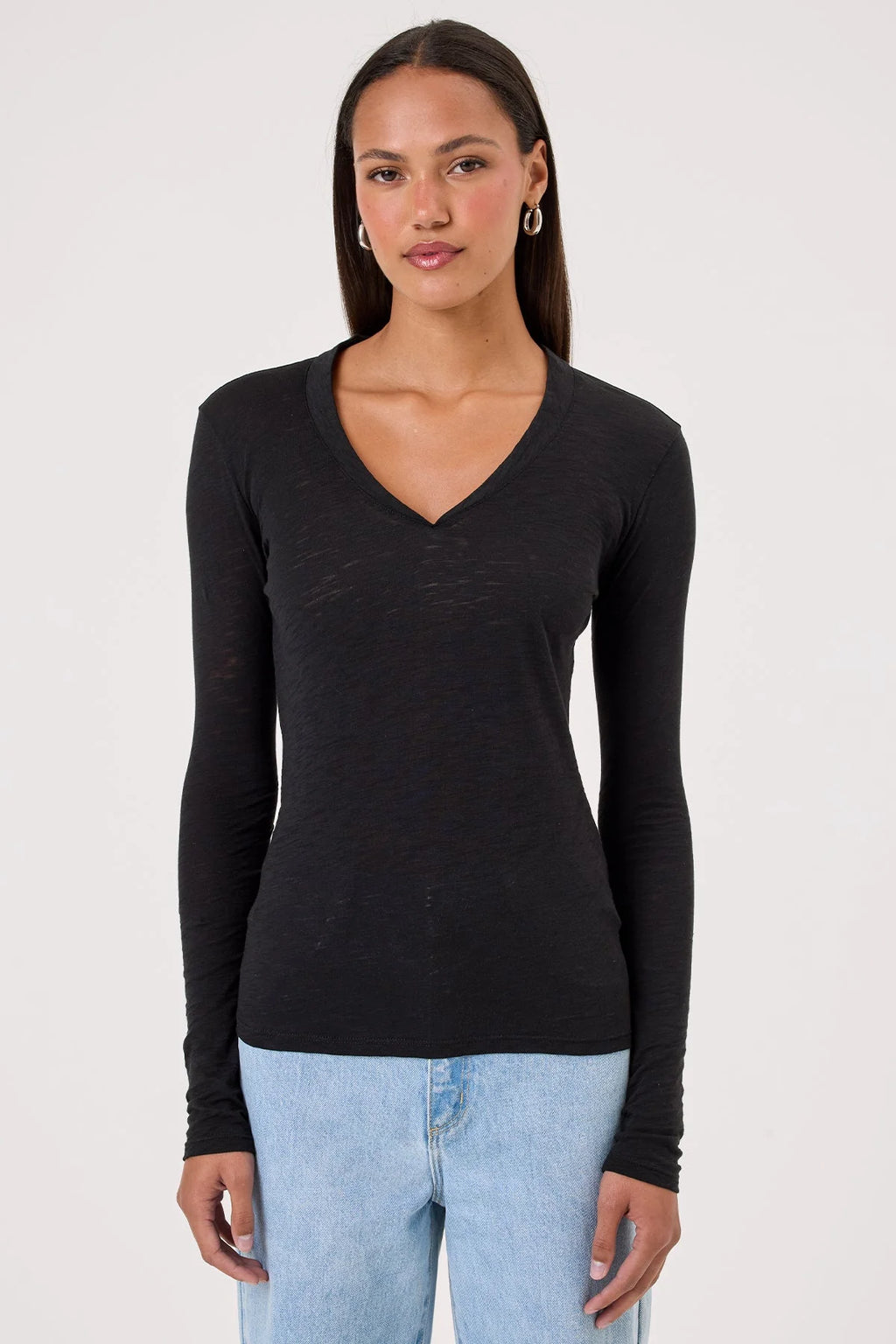 Serenity Long Sleeve V-Neck Tee, Black